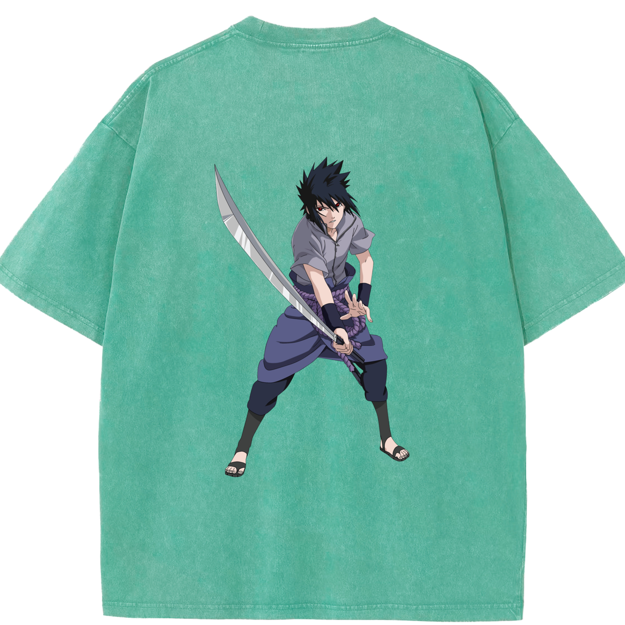 （画像用） NARUTO -ナルト- うちは サスケ Uchiha Sasuke 綿100% ヴィンテージ風 半袖Tシャツ（背面プリント）